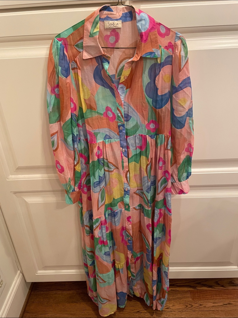 Sofia button front belted dress with detached lining sz M/L - Picture 2 of 8